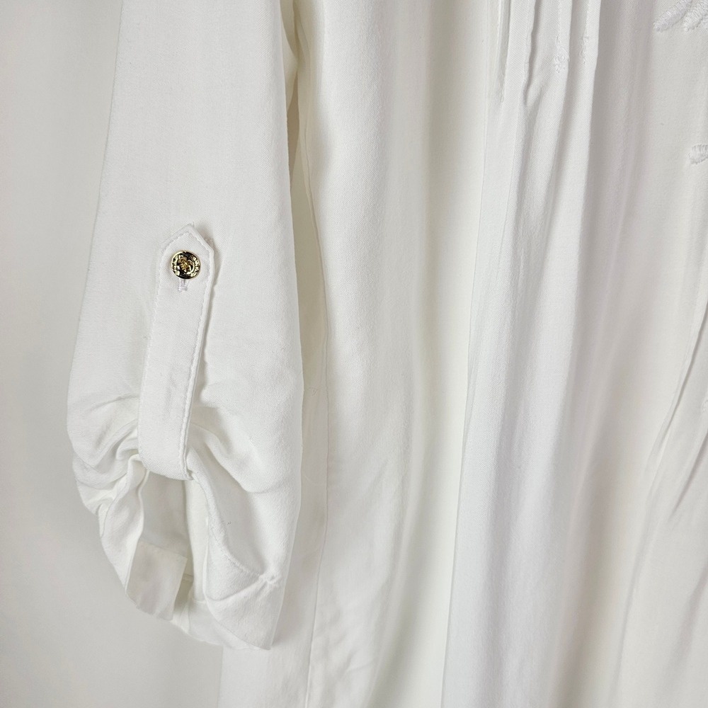 Lilly Pulitzer White Embroidered Rayon Tunic Top 3/4 Roll Tab Sleeve Womens XL - Picture 5 of 12